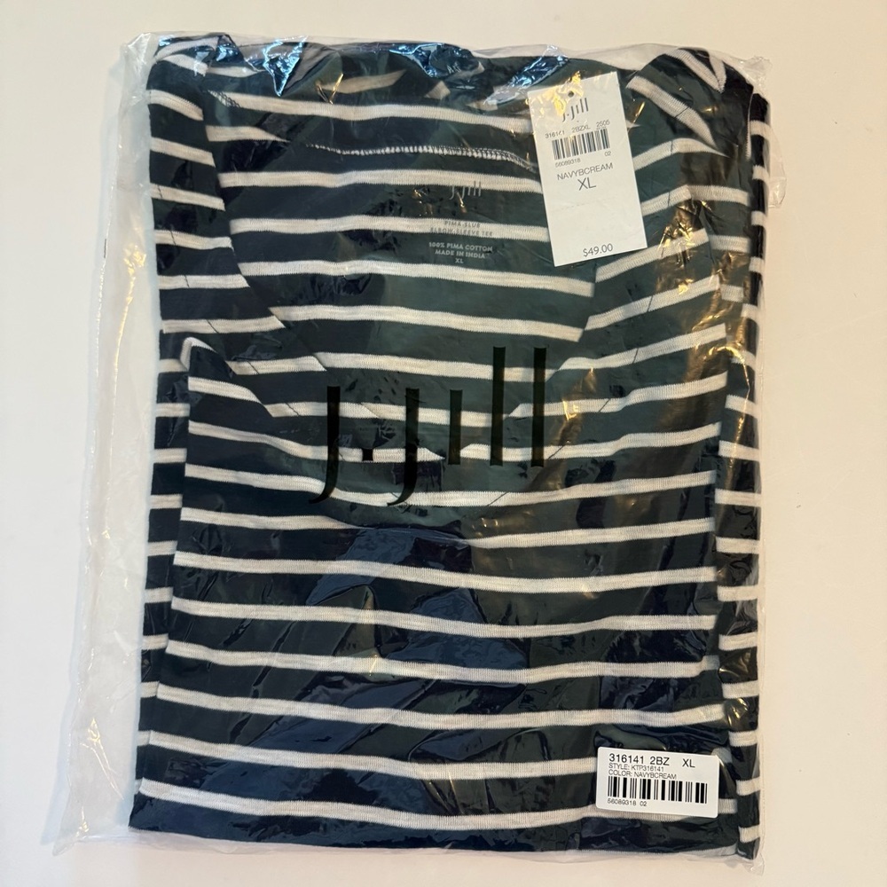 J. Jill Navy & White V-Neck Striped Short Sleeve Tee - Picture 3 of 5